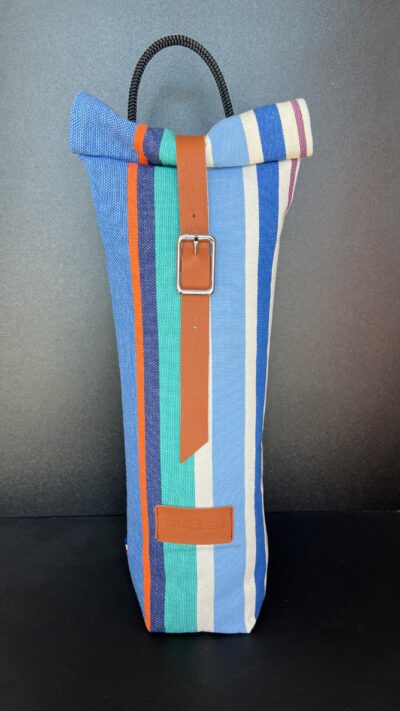 Le protège bouteille <br/> Bleu et Orange à rayures