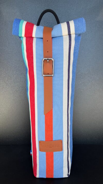 Le protège bouteille <br/> Bleu, Rouge et Orange à rayures